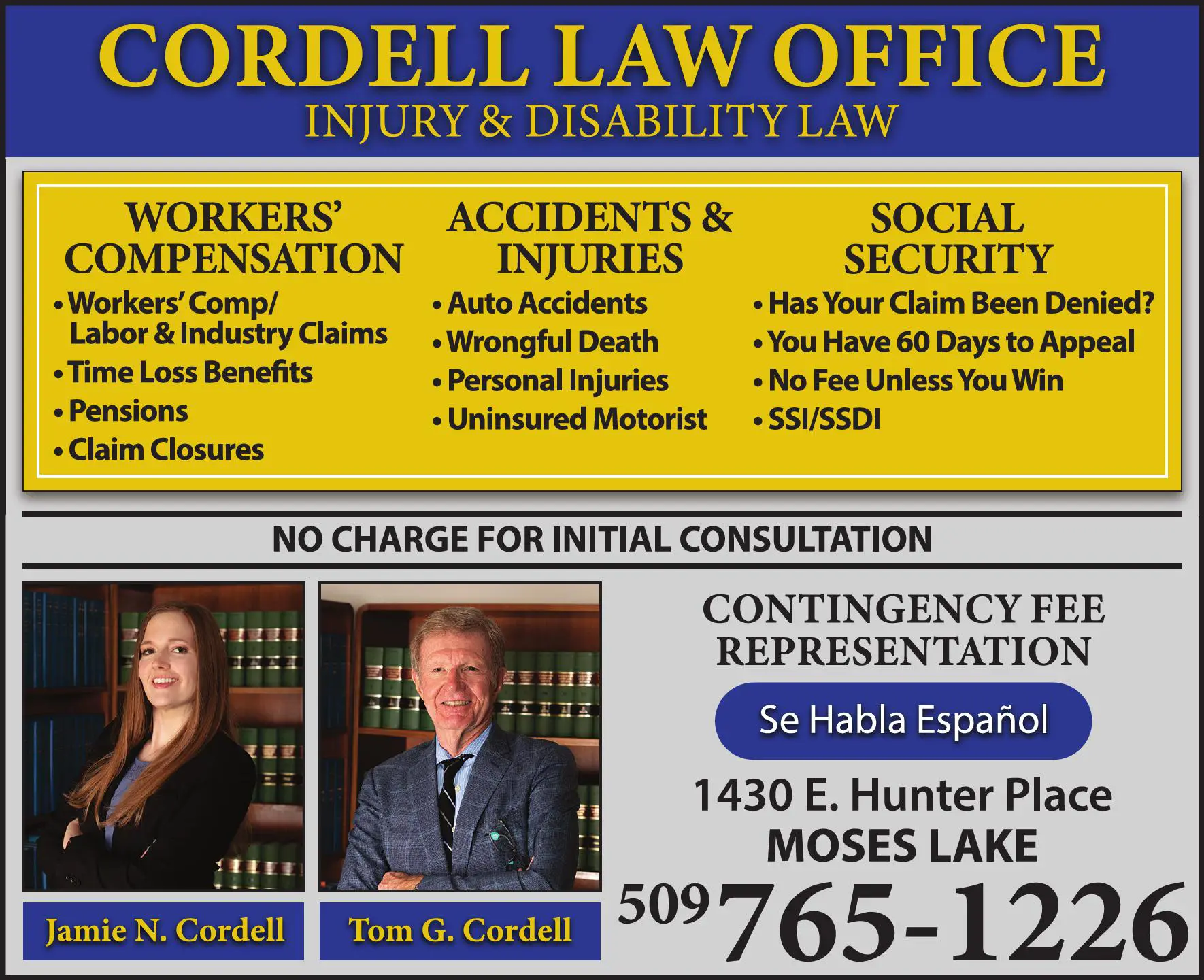 Attorneys print ad for Cordell Law Office