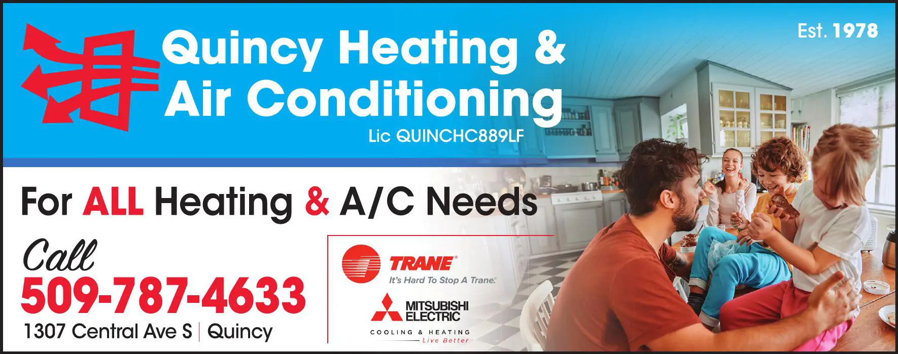 Heating Contractors print ad for Quincy Heating & Air Conditioning