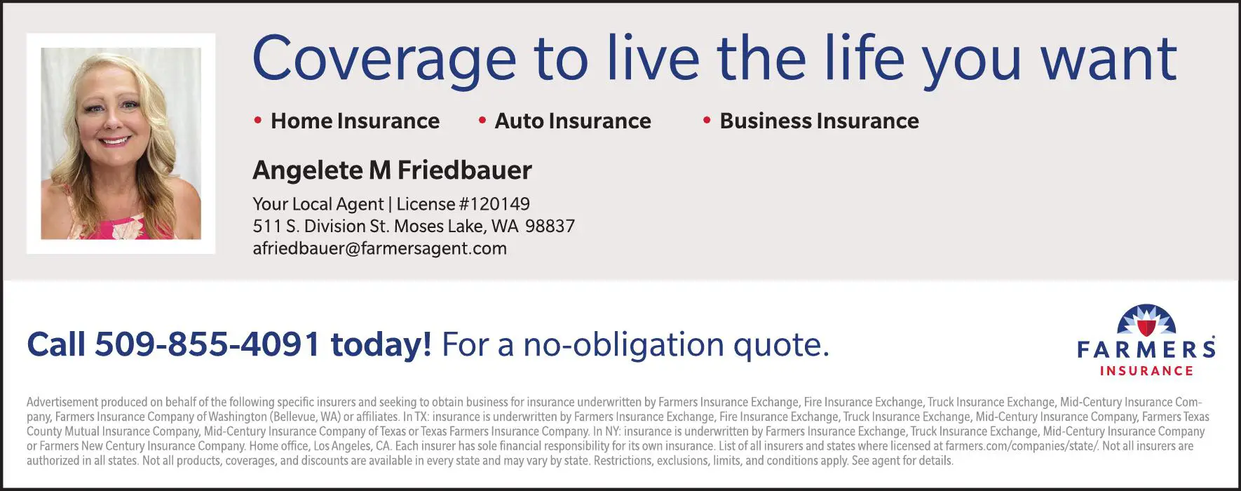 Insurance print ad for Farmers Insurance ^ Angie Friedbauer