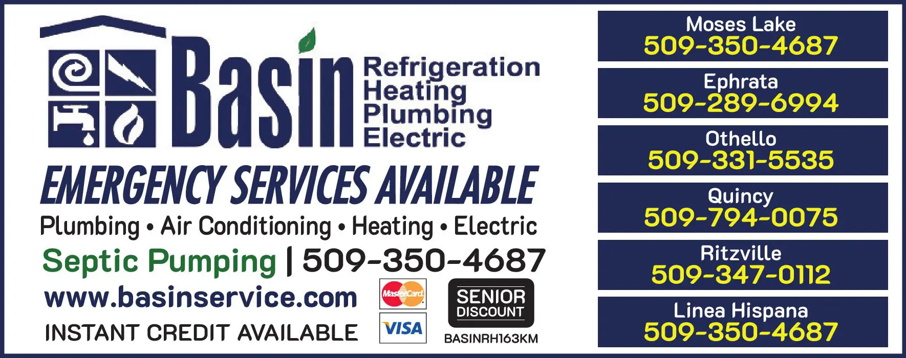 Plumbing Contractors print ad for Basin Refrigeration & Heating