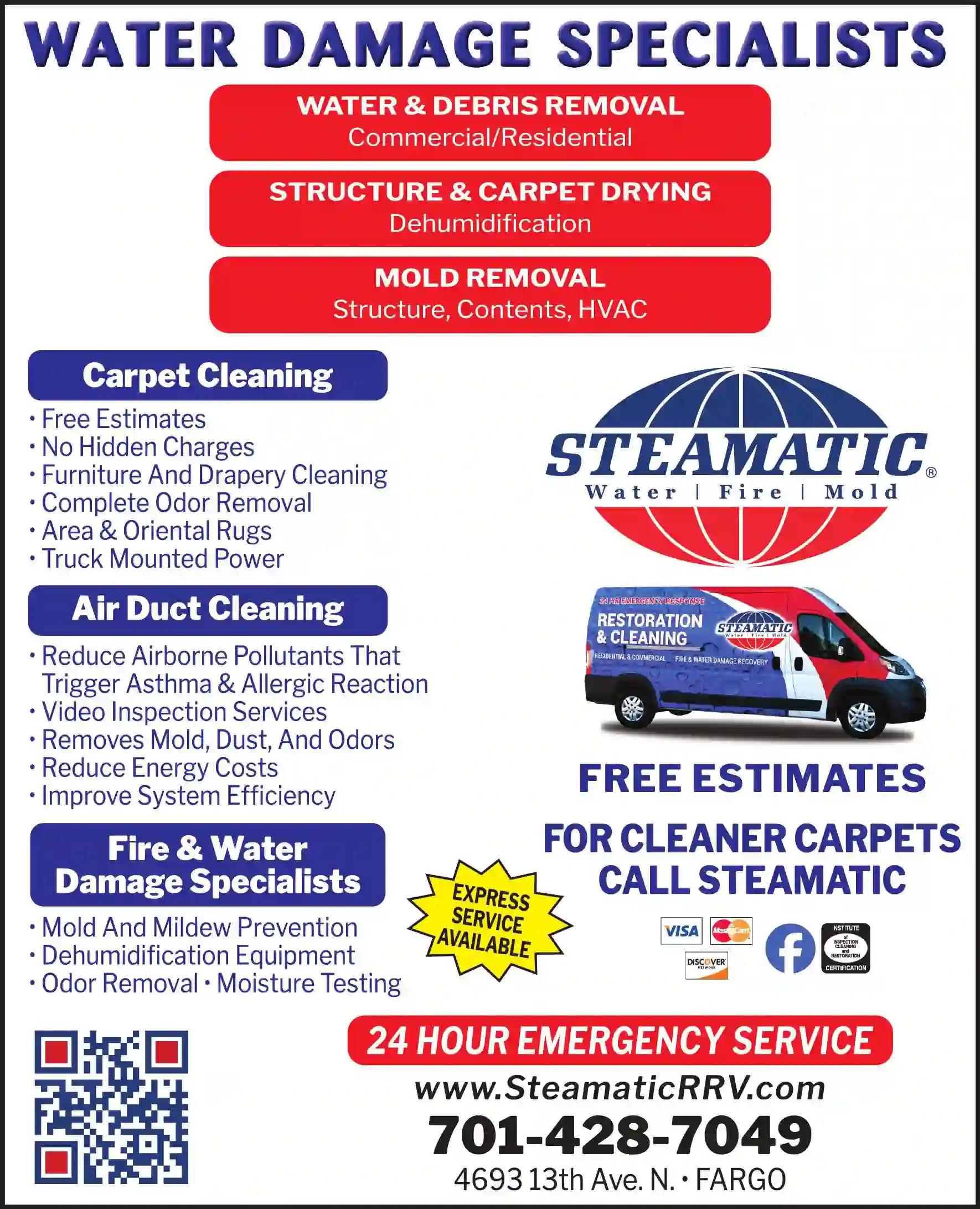 Carpet Rug & Upholstery Cleaners print ad for Steamatic Of Fargo