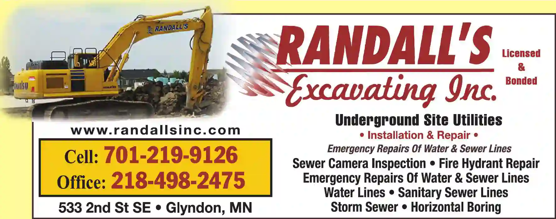 Excavating Contractors print ad for Randall's Excavating Inc