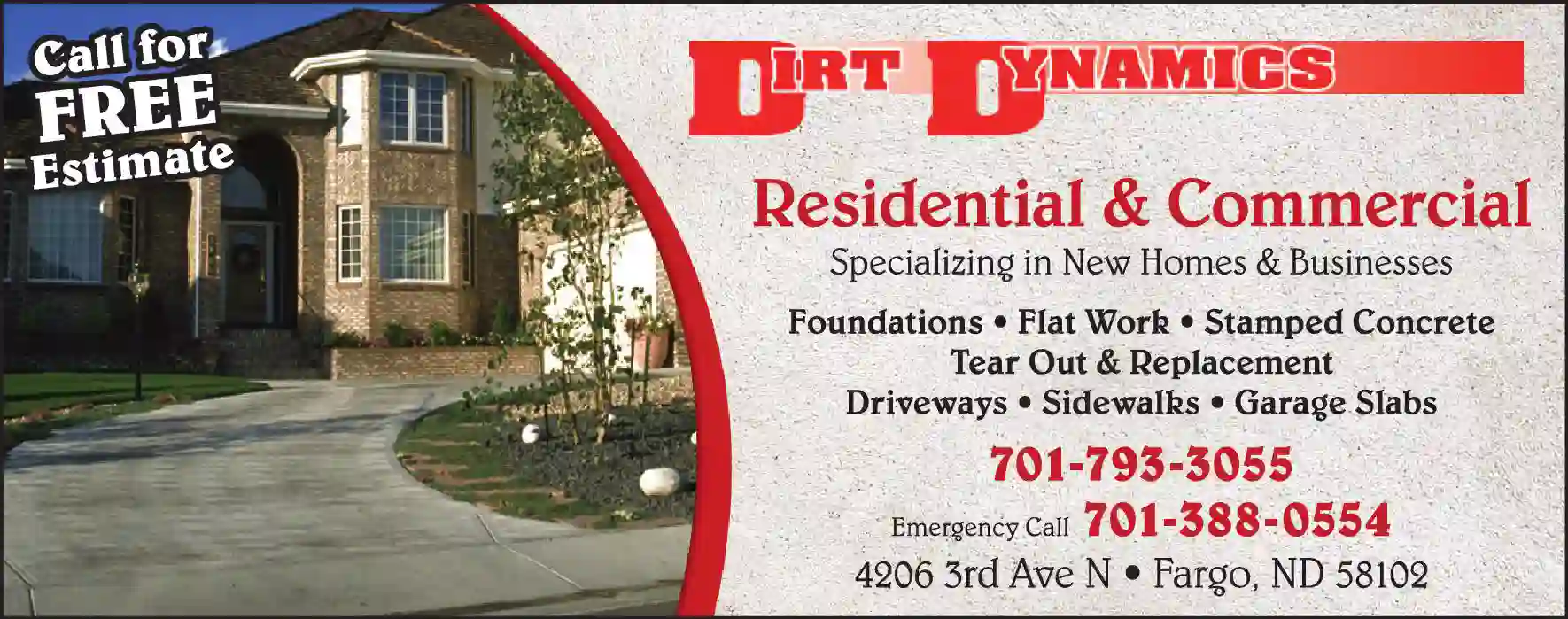 Concrete Contractors print ad for Dirt Dynamics Concrete