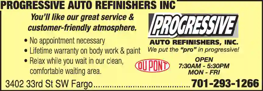 Auto Body Repair & Paint print ad for Progressive Auto Refinishers Inc