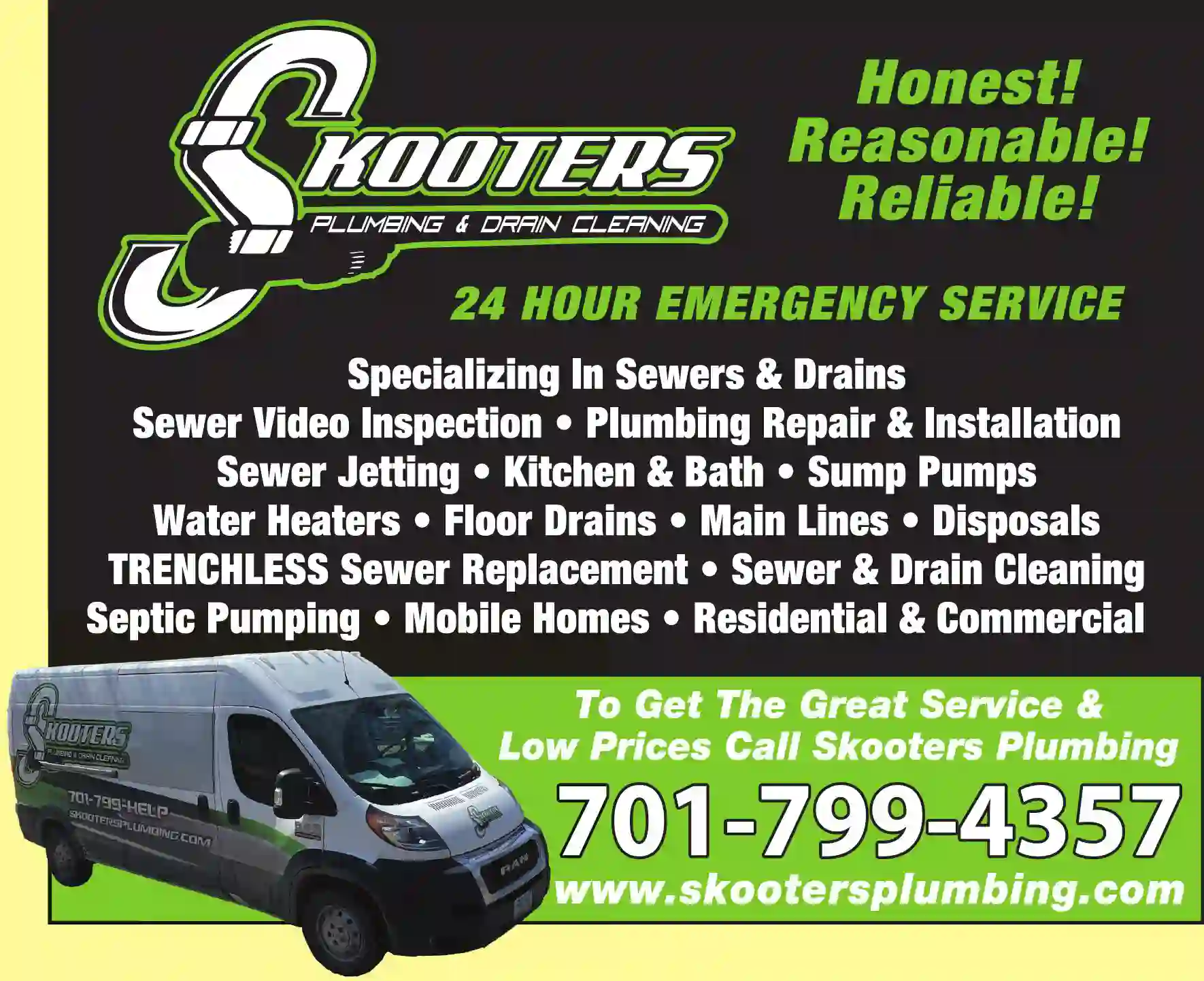 Plumbing Contractors print ad for Skooters Plumbing & Drain Cleaning