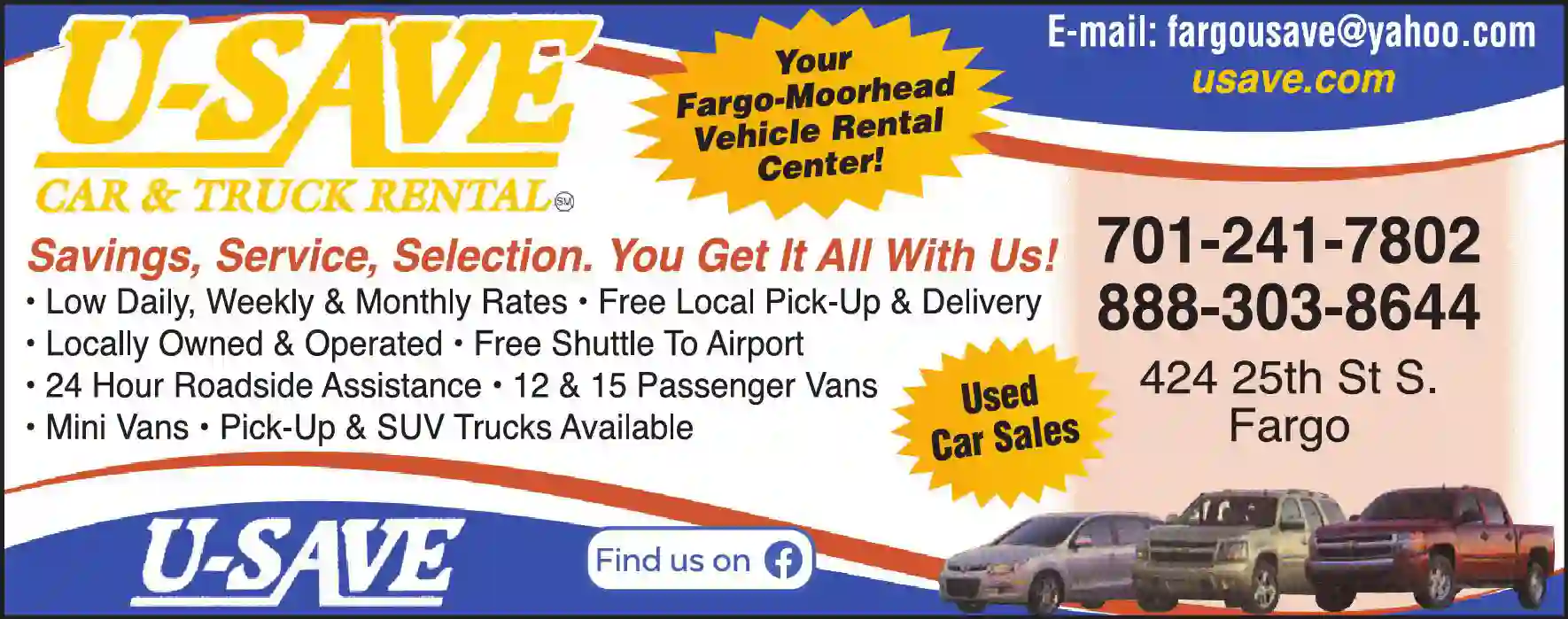 Car Rental print ad for U-Save Car & Truck Rental