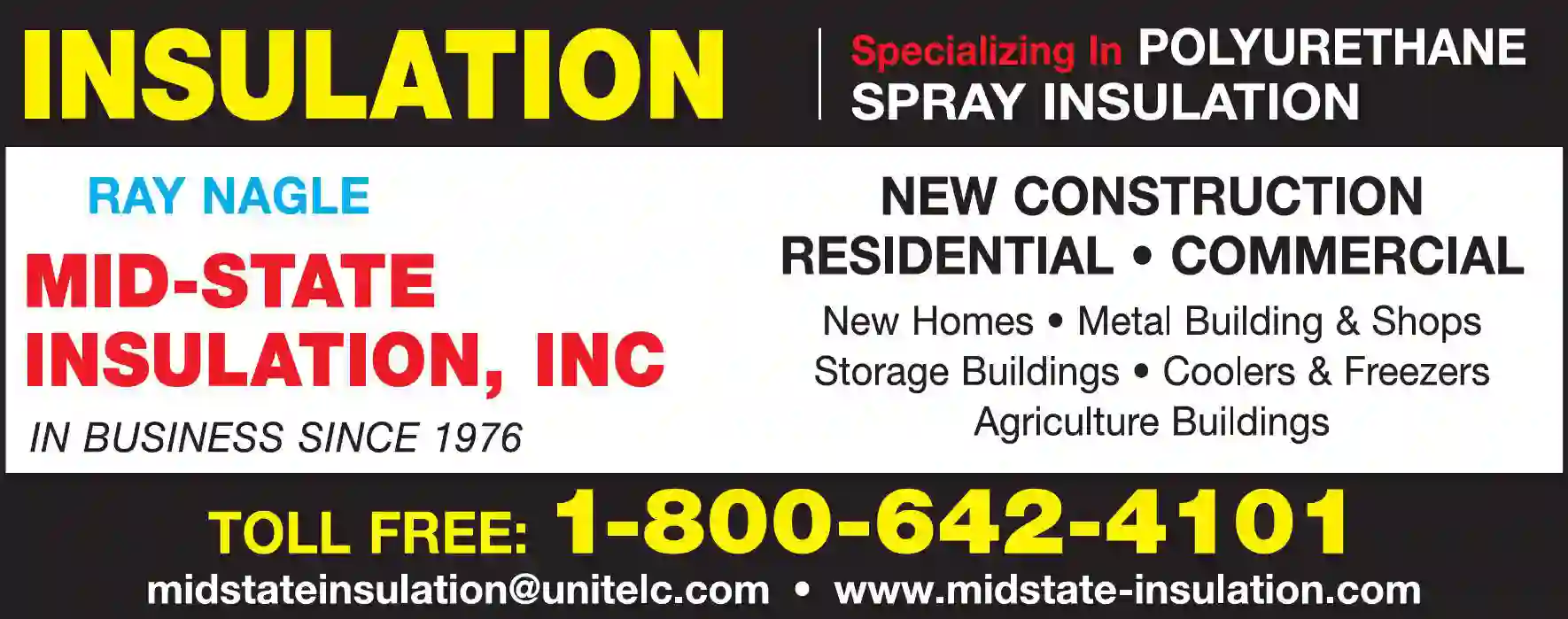 Insulation Contractors print ad for Mid-State Insulation Inc
