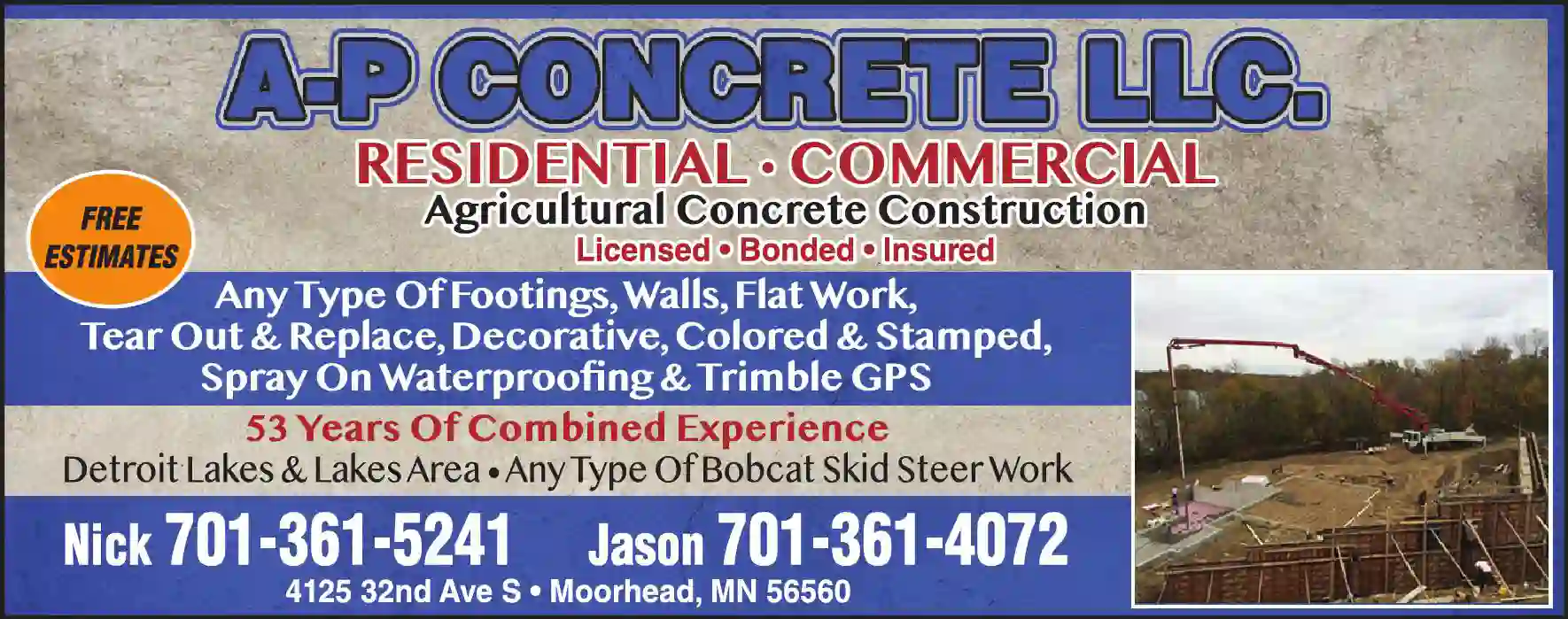 Concrete Contractors print ad for A-P Concrete LLC