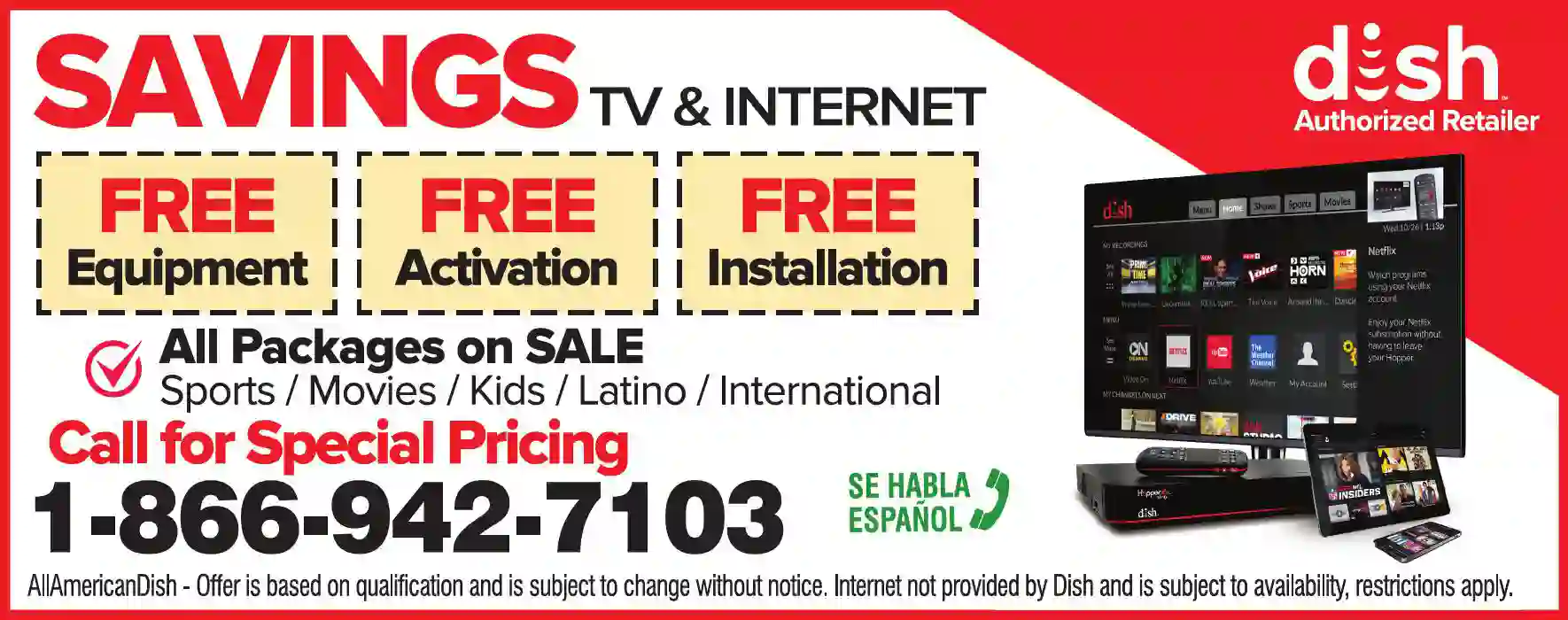 Internet Service Providers print ad for All American Dish
