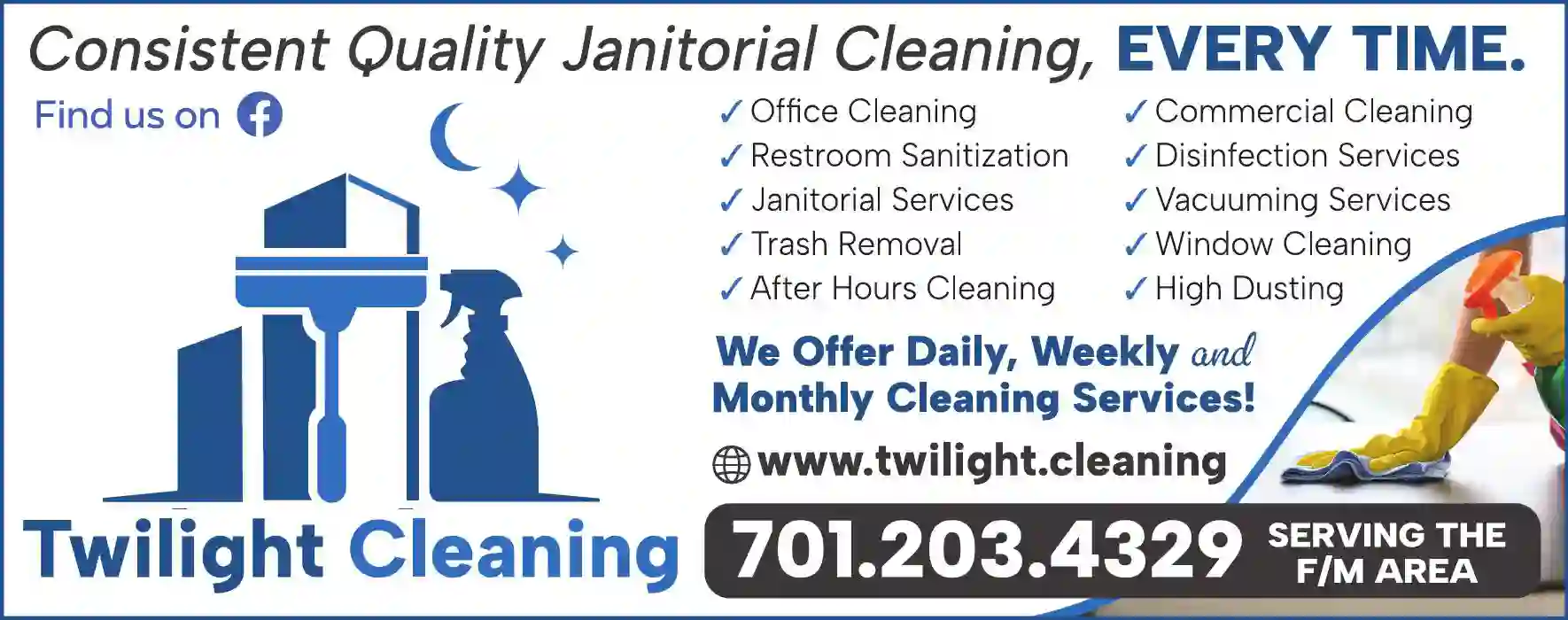 Janitor Service print ad for Twilight Cleaning