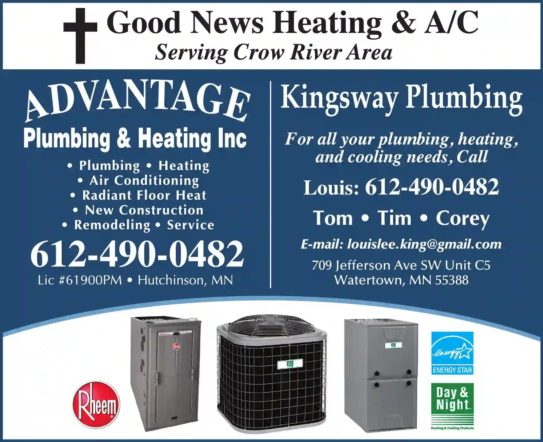 Heating Contractors print ad for Advantage Plumbing & Heating Inc