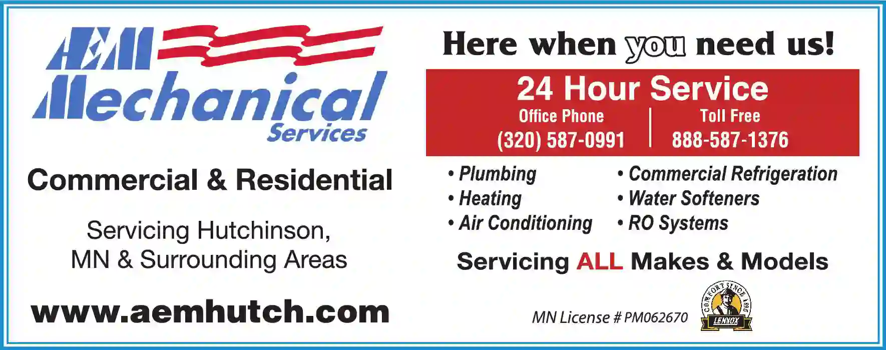 Air Conditioning - Contractors print ad for AEM Mechanical Services Inc