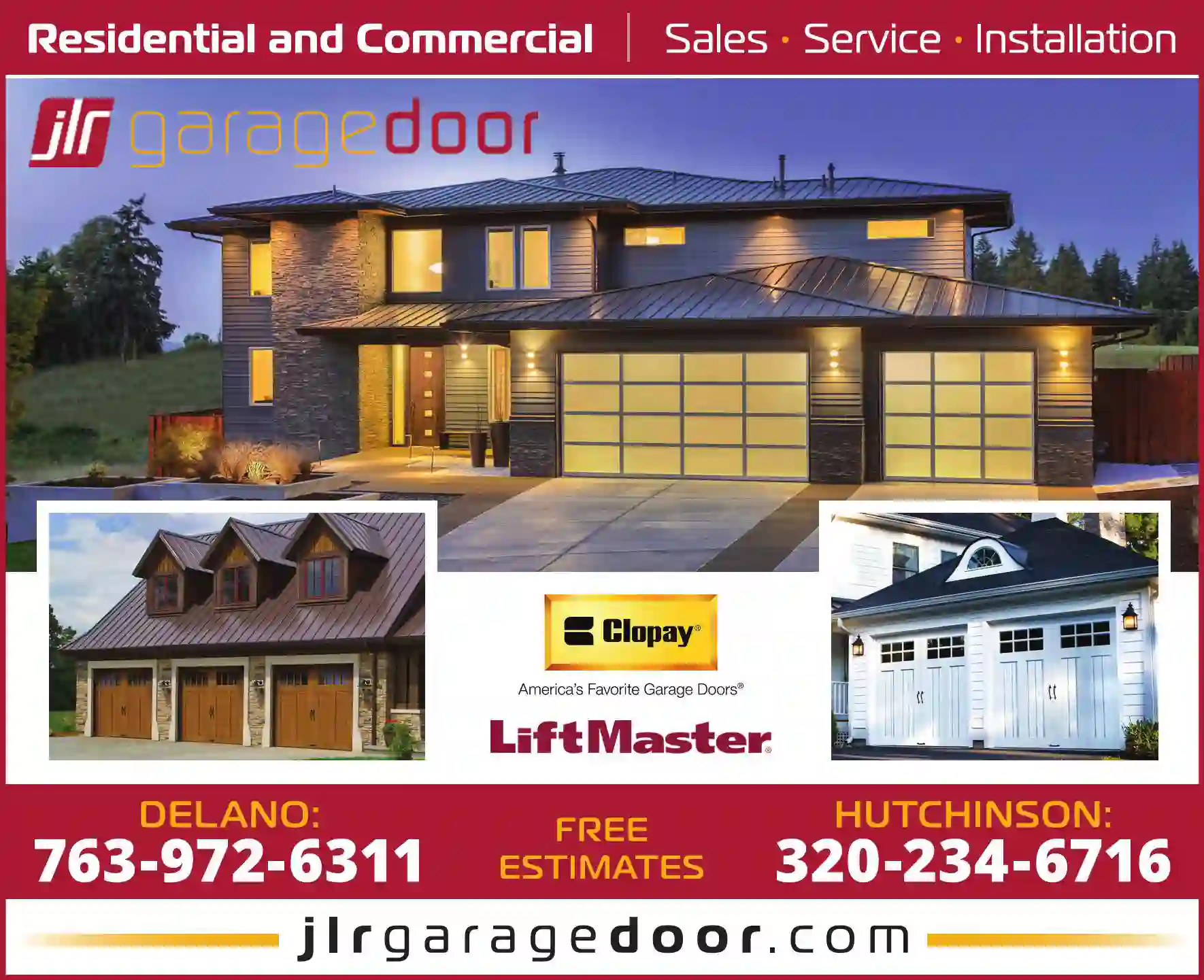 Garage Doors & Openers print ad for JLR Garage Door Service Inc