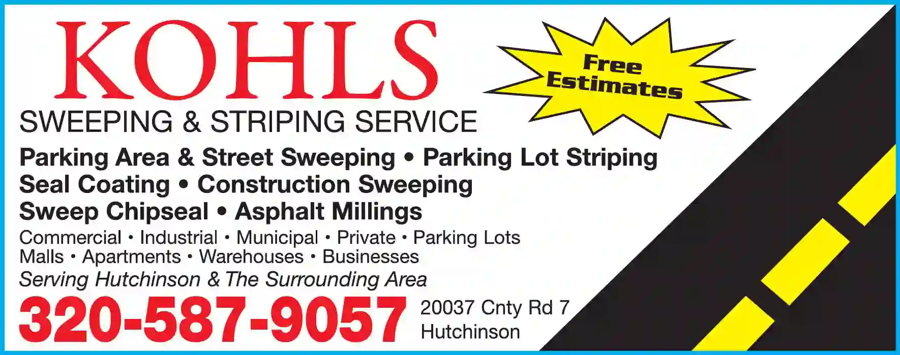 Parking Area Maintenance & Marking print ad for Kohls Sweeping & Striping Service