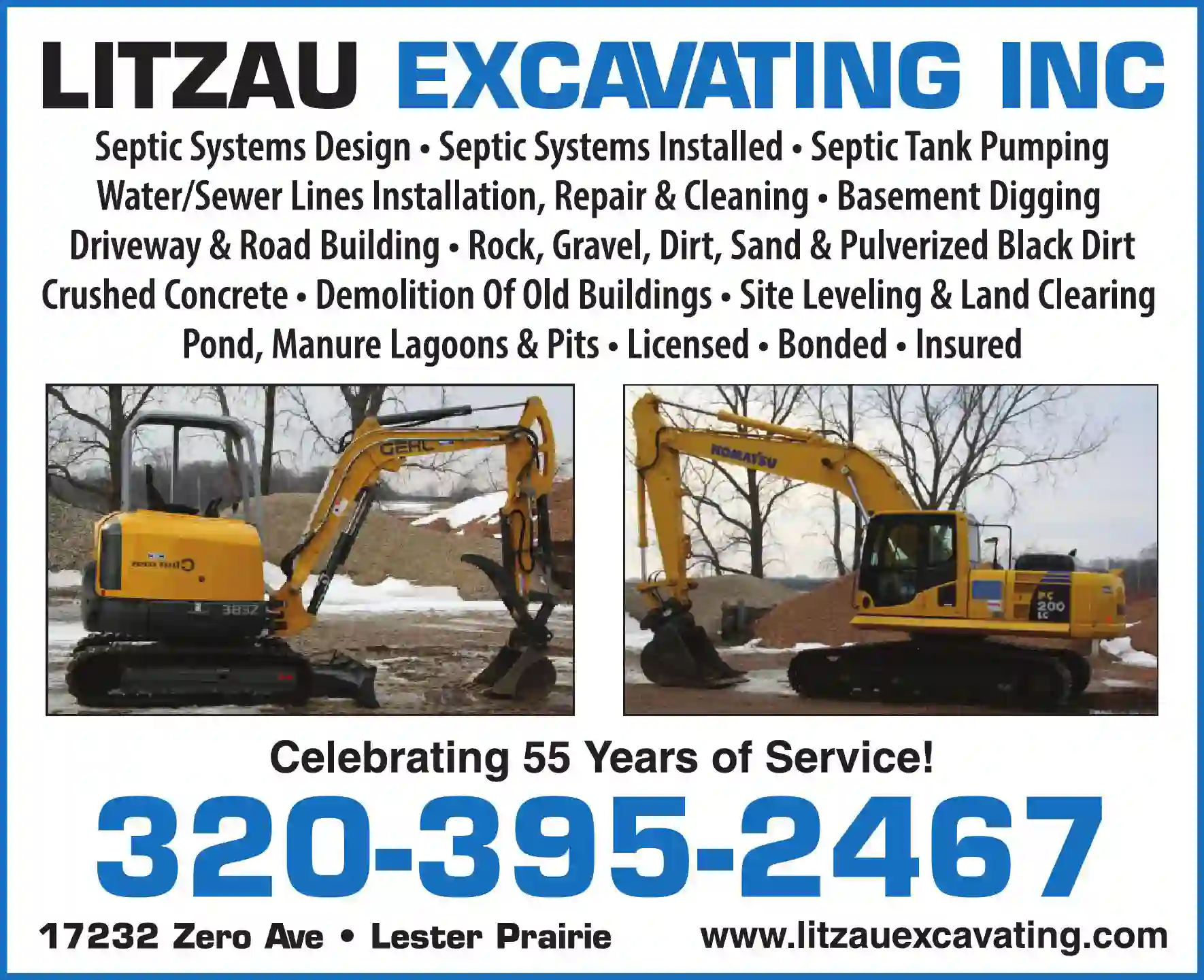 Excavating Contractors print ad for Litzau Excavating Inc