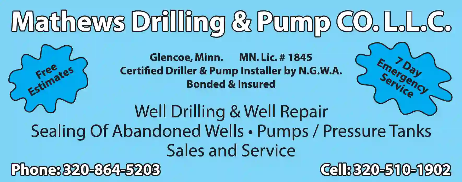 Well Drilling & Service print ad for Mathews Drilling & Pump Co LLC