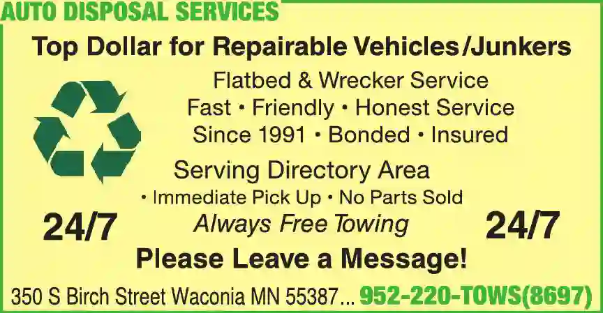 Auto Salvage & Repairables print ad for Auto Disposal Services