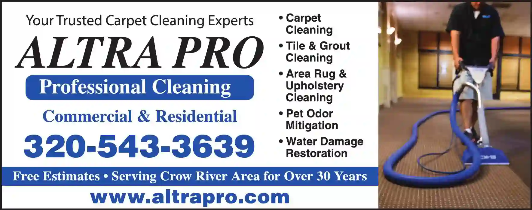 Carpet Rug & Upholstery Cleaners print ad for Altra Pro