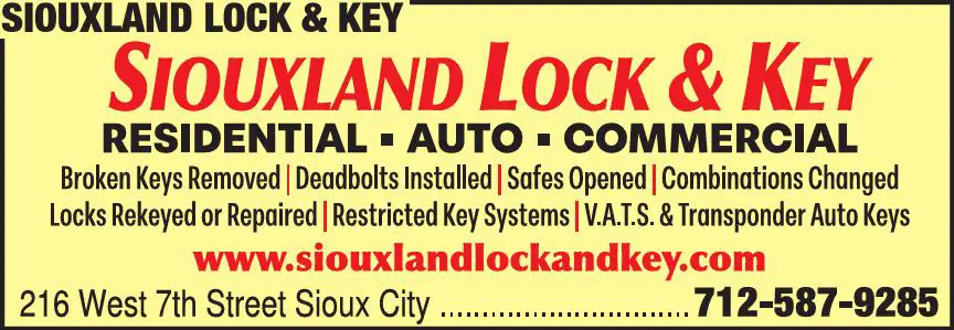 Locks & Locksmiths print ad for Siouxland Lock & Key