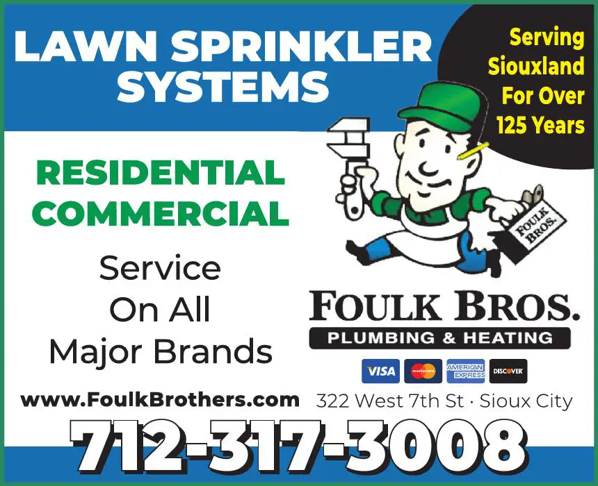 Sprinklers - Garden & Lawn print ad for Foulk Bros Plumbing & Heating