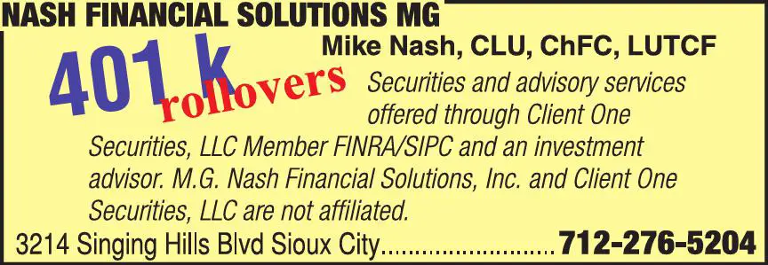 Financial Planning Consultants print ad for Nash Financial Solutions MG