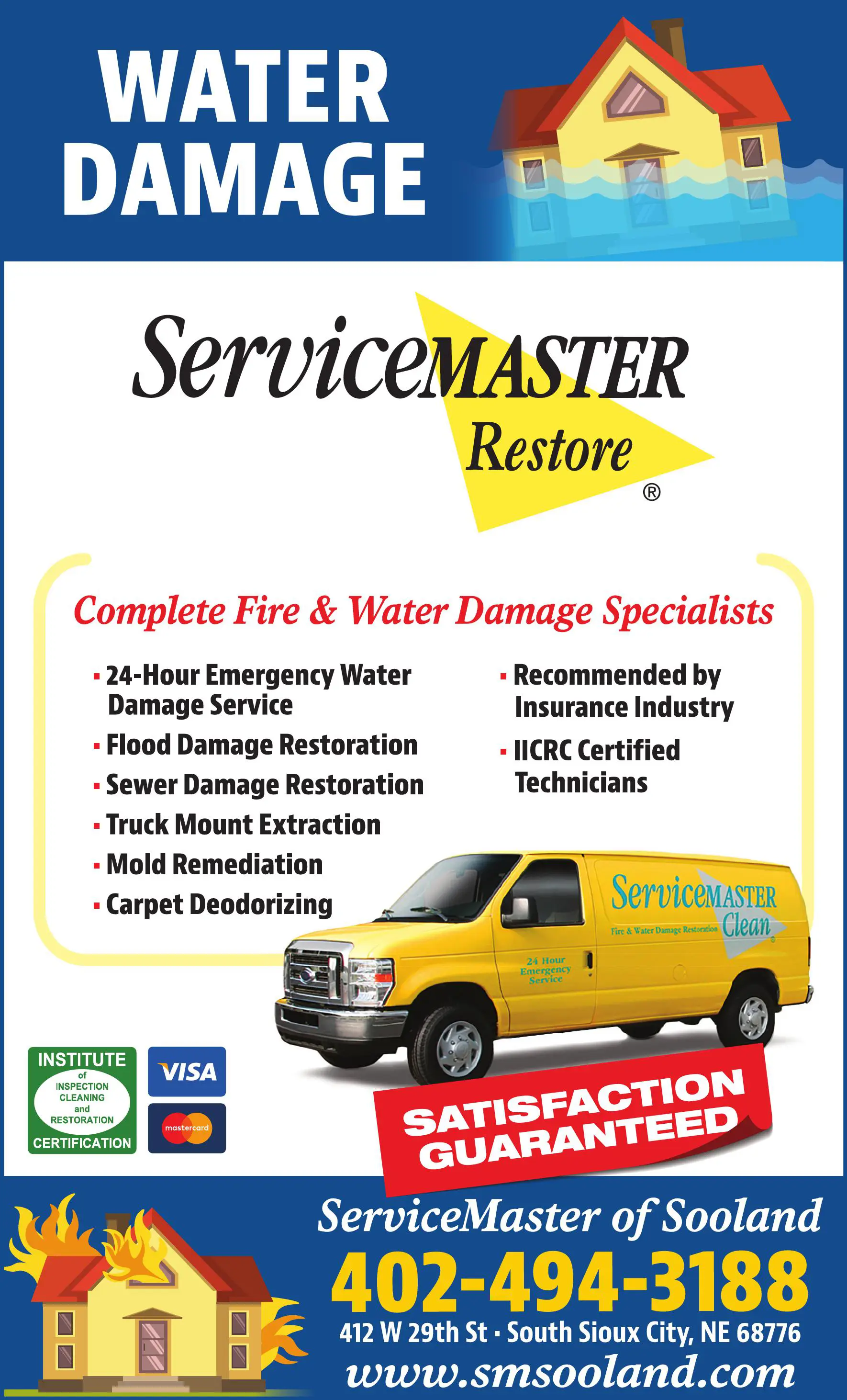 Water & Fire Damage Restoration print ad for ServiceMaster Of Sooland