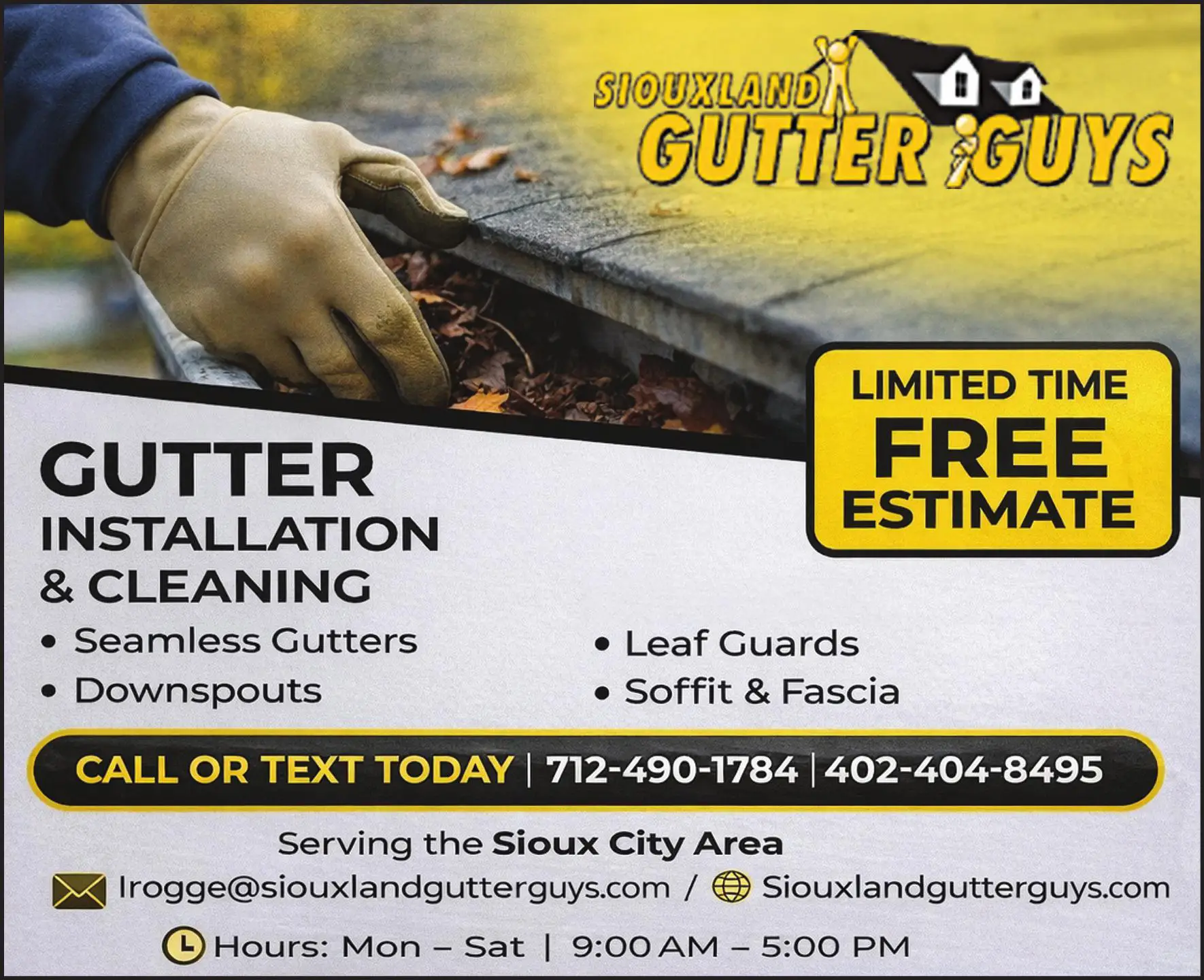 Gutters & Downspouts print ad for Siouxland Gutter Guys