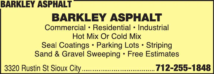 Asphalt Contractors print ad for Barkley Asphalt