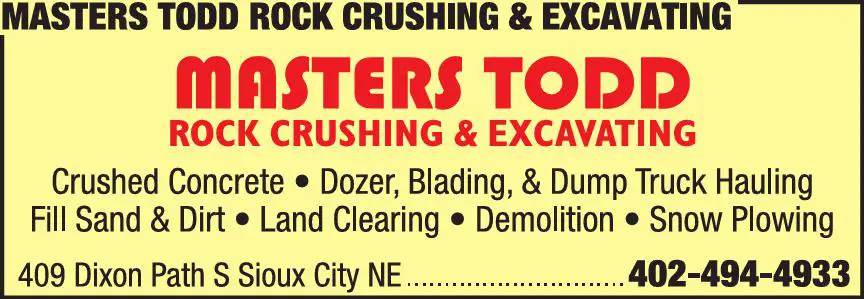 Excavating Contractors print ad for Masters Todd Rock Crushing & Excavating