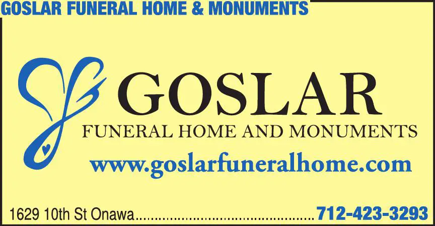 Funeral Homes & Directors print ad for Goslar Funeral Home & Monuments