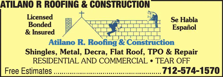 Roofing Contractors print ad for Atilano R Roofing & Construction
