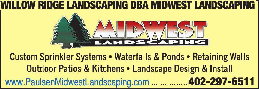 Sprinklers - Garden & Lawn print ad for Willow Ridge Landscaping DBA Midwest Landscaping