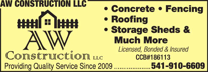 Roofing Contractors print ad for AW Construction LLC