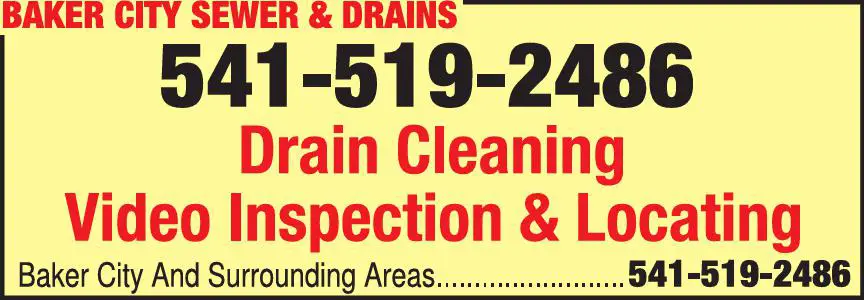 Plumbing Drains & Sewer Cleaning print ad for Baker City Sewer & Drains