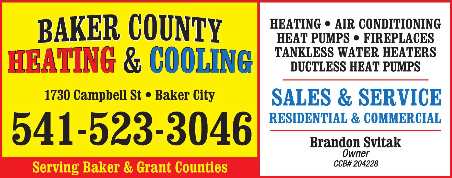 Air Conditioning - Equipment & Systems print ad for Baker County Heating & Cooling