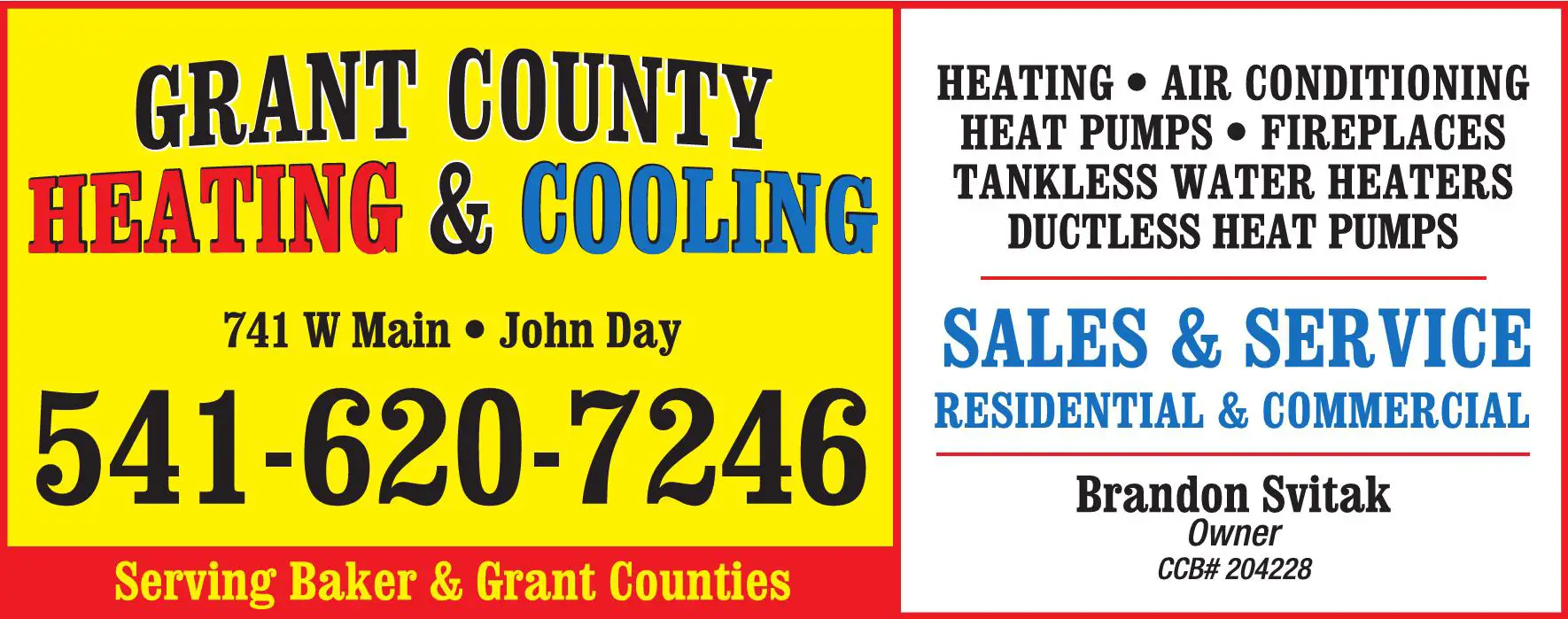 Air Conditioning - Contractors print ad for Grant County Heating & Cooling