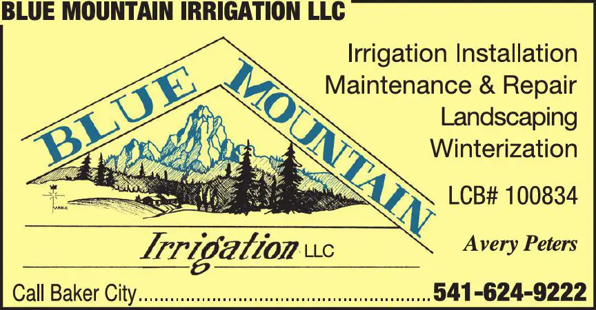 Irrigation Systems & Equipment print ad for Blue Mountain Irrigation LLC