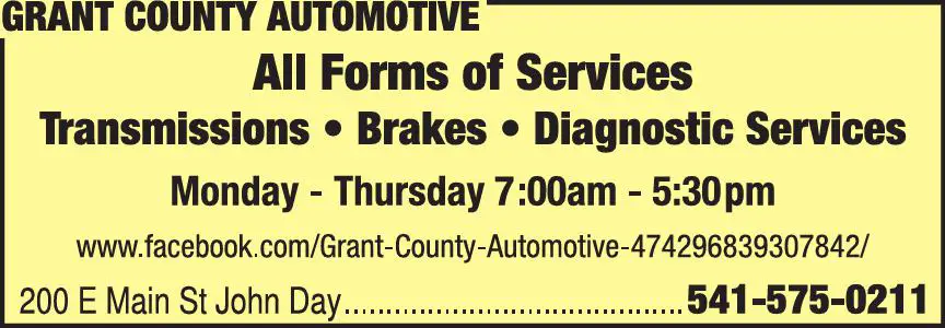Auto Repair & Service print ad for Grant County Automotive