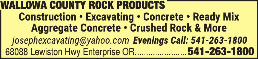 Concrete - Ready Mix print ad for Wallowa County Rock Products