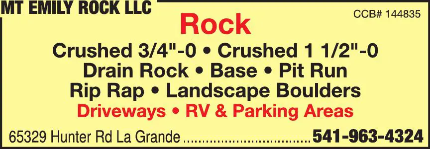 Rock print ad for Mt Emily Rock LLC