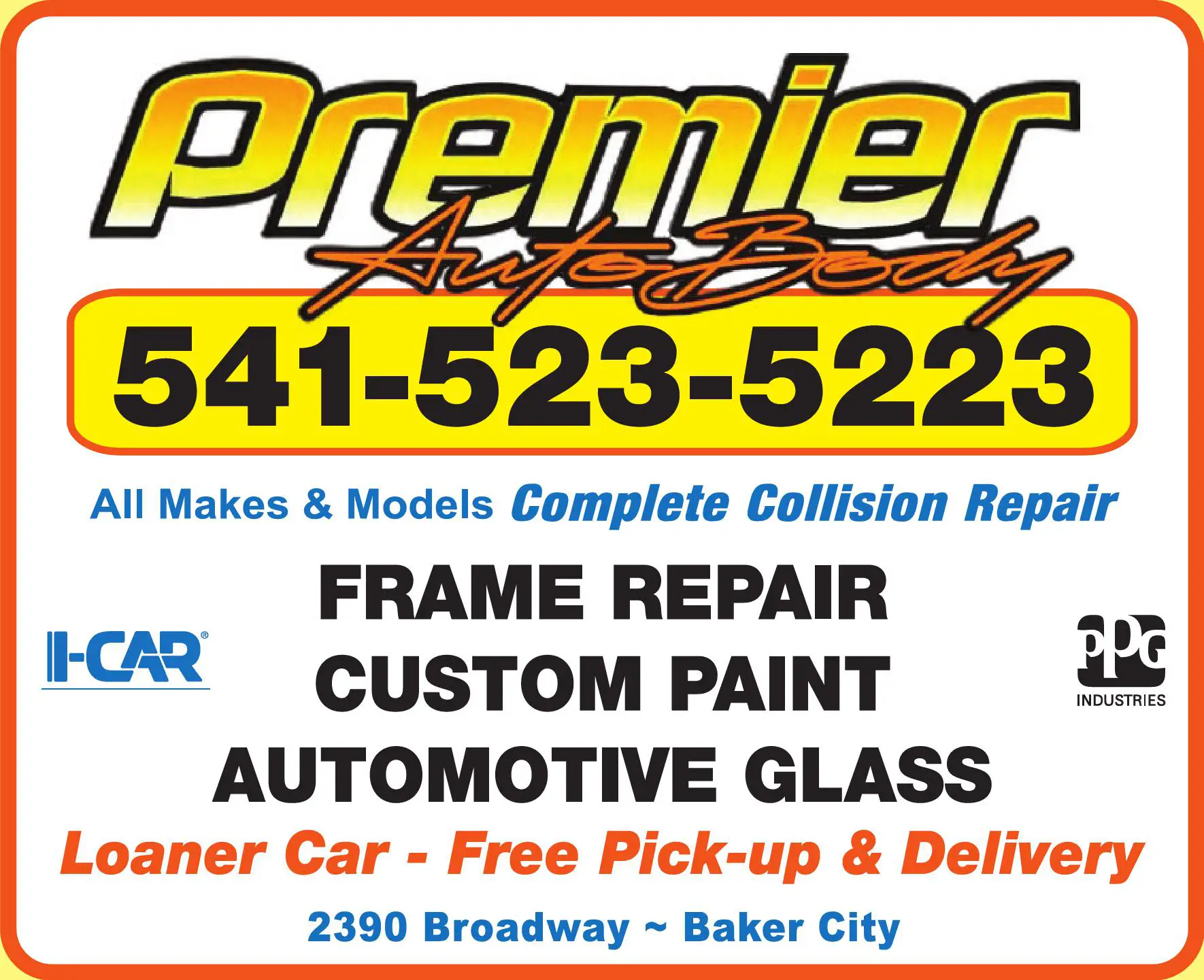 Auto Body Repair & Paint print ad for Premier Auto Body Inc