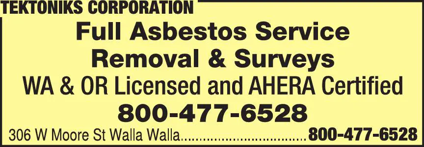 Asbestos Abatement print ad for Tektoniks Corporation