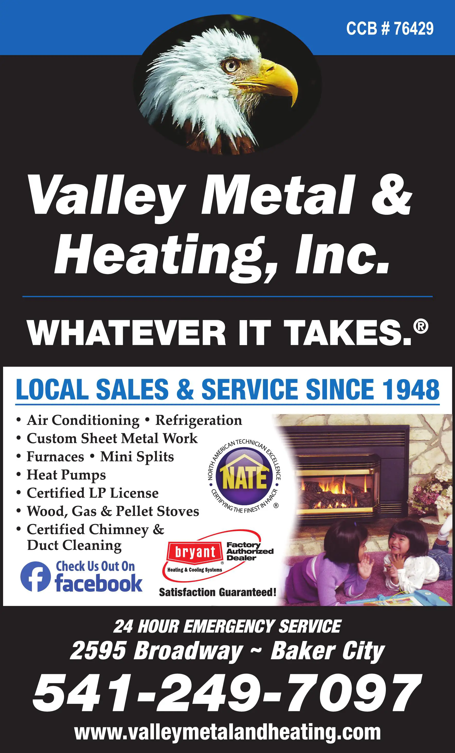 Heating Contractors print ad for Valley Metal & Heating Inc