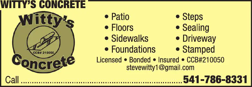 Concrete Contractors print ad for Witty's Concrete