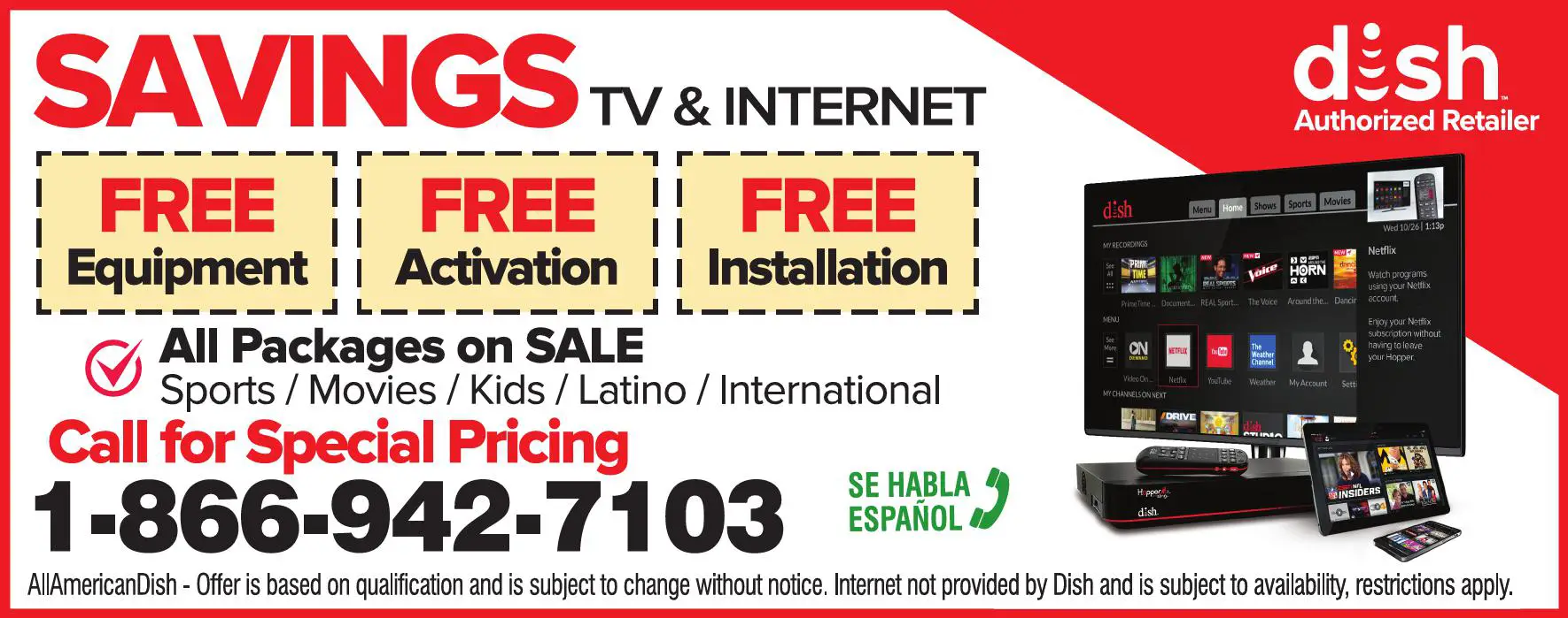Television - Cable, CATV & Satellite print ad for All American Dish