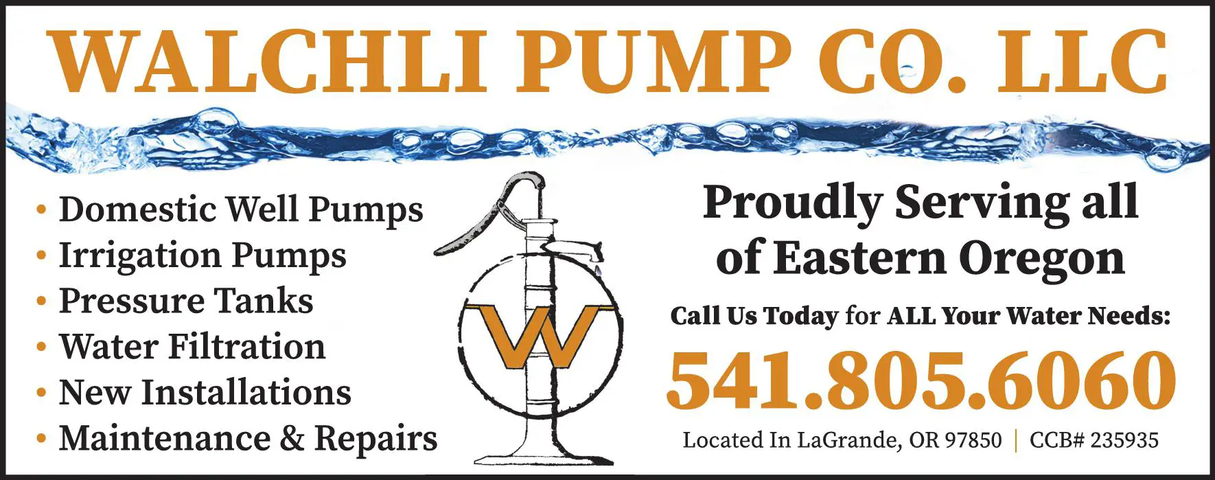 Pumps - Dealers, Service & Repair print ad for Walchli Pump Co