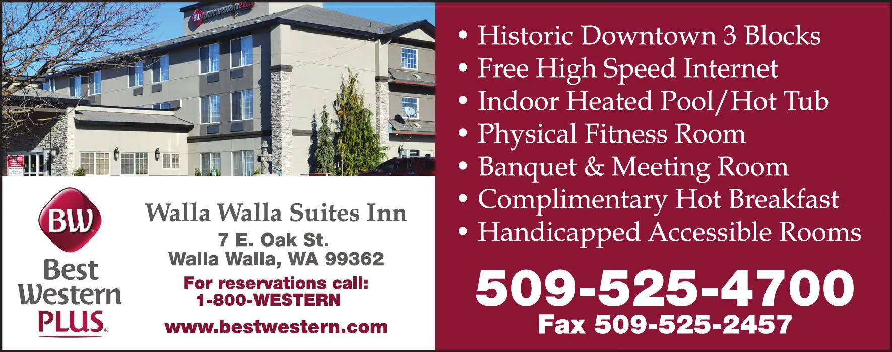 Hotels & Other Accommodations print ad for Best Western Plus Walla Walla Suites Inn