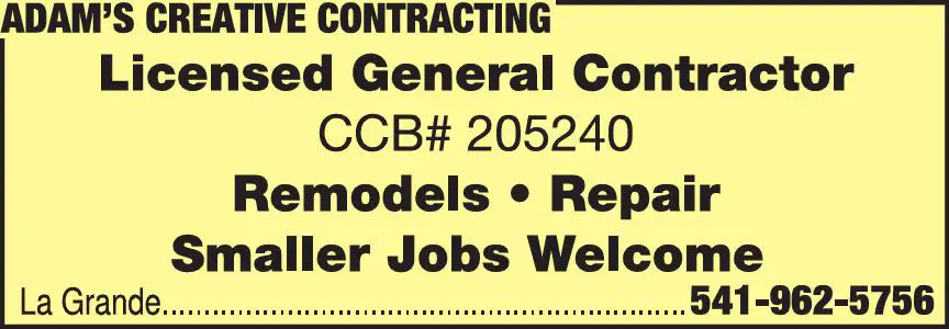 Contractors - General print ad for Adam's Creative Contracting