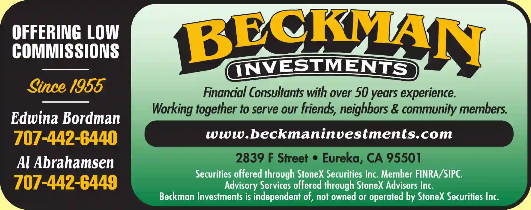 Financial Planning Consultants print ad for Beckman Investments