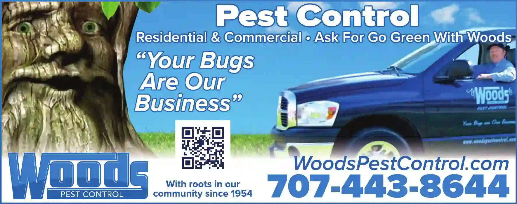 Pest Control Services print ad for Woods Pest Control